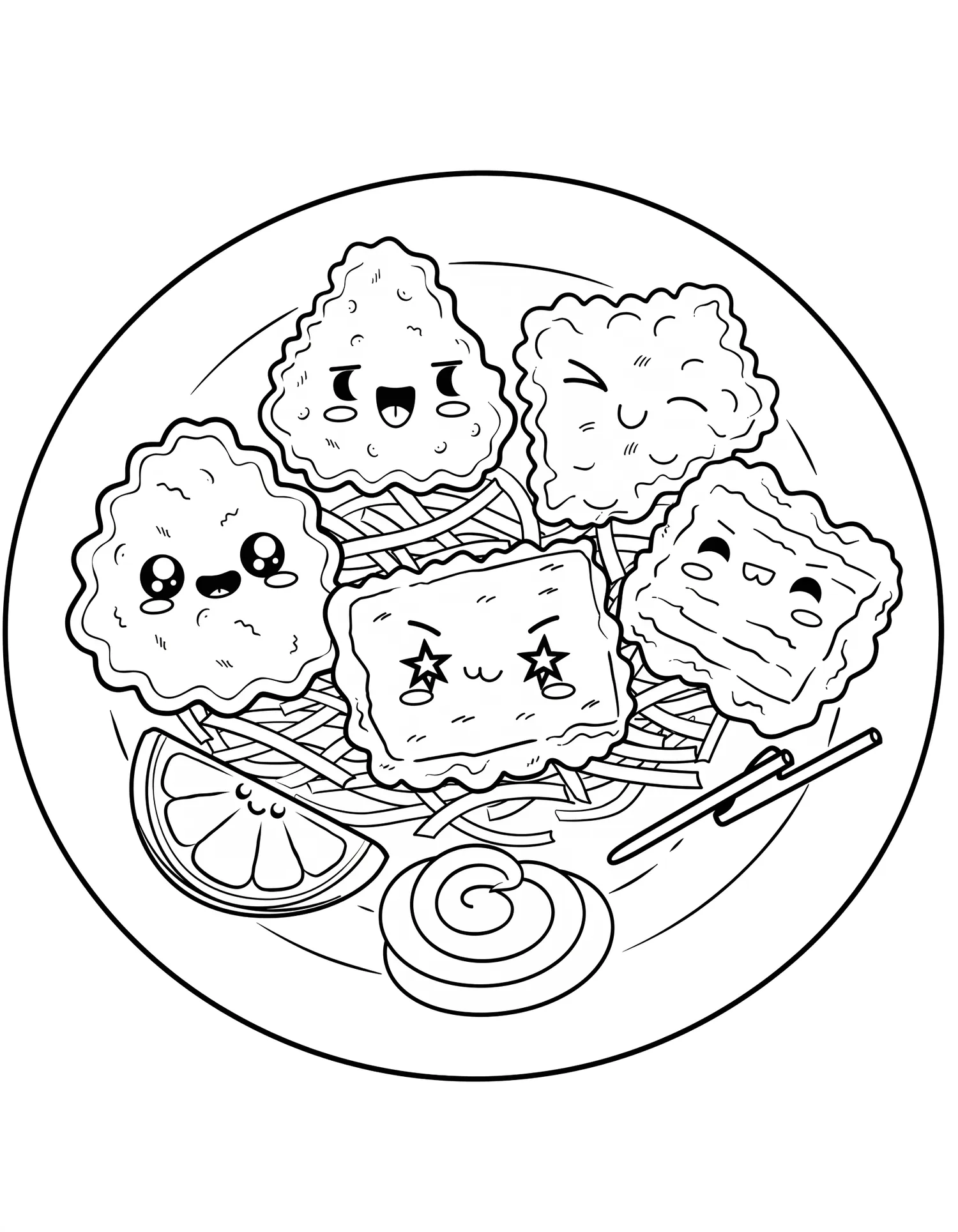 Karaage Kawaii Poulet Frit - Coloriage kawaii à imprimer gratuitement